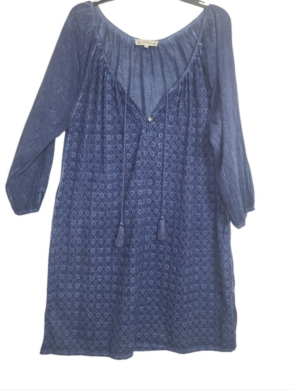 Hydra Collection by Rockflowerpaper Blue Embroidered Tunic Top / Cover-Up - XL